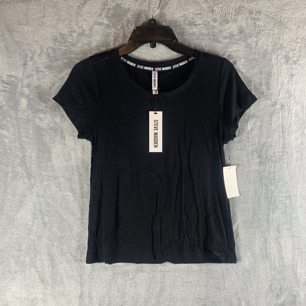 Steve Madden Women's Top S Short Sleeve Ribbed Scoop Neck Pajamas PJs‎ Lounge